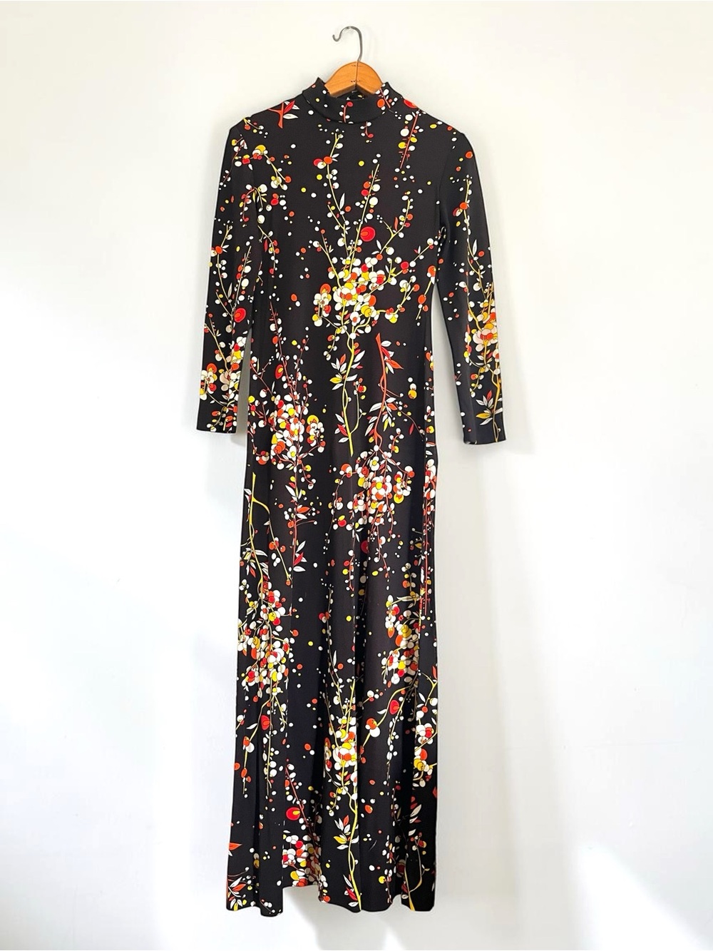 Vintage 70s Brown Leslie J Botanical Maxi Dress